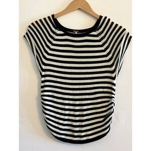 Free People Knitted Ruched Black and White Striped Top Sz Medium